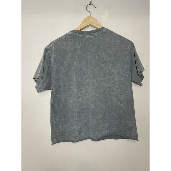 Make It A Double Womens Small Graphic Tshirt Crop Top Gray Green Cotton Raw Hem - Picture 7 of 7
